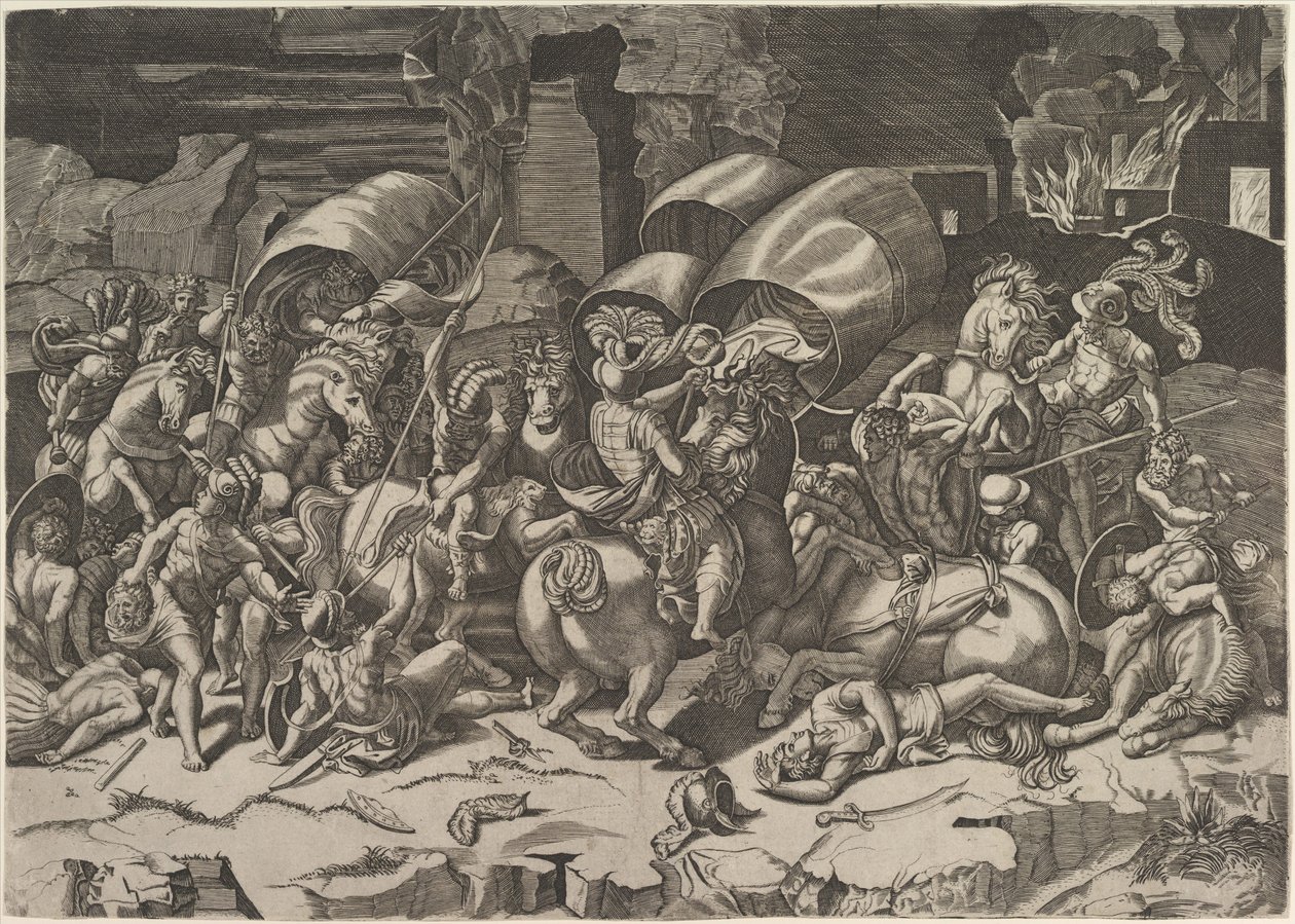 Kamp med en Cutlass, ca. 1515-27. av Marco Dente