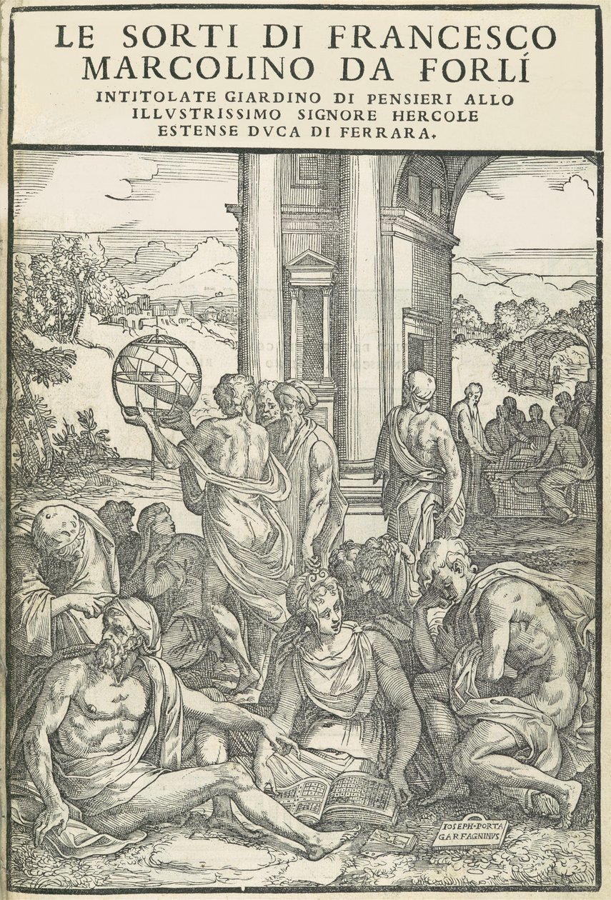 Le Sorti ... med tittelen tankens hage, oktober 1540. Skapere: Ukjent, Marco Dente. av Marco Dente