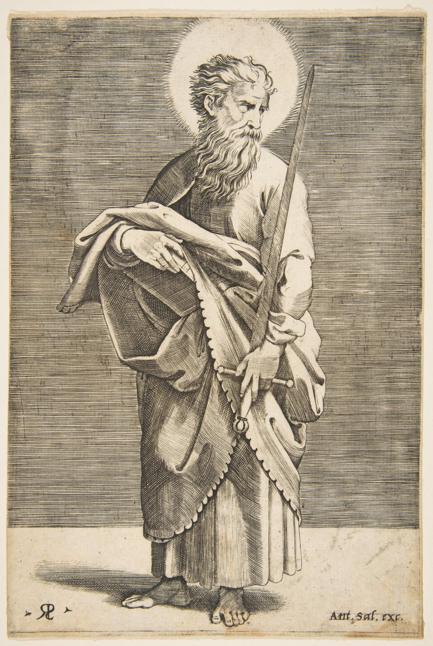 Saint Paul ser til høyre og holder et sverd og en bok, ca. 1515-27. av Marco Dente