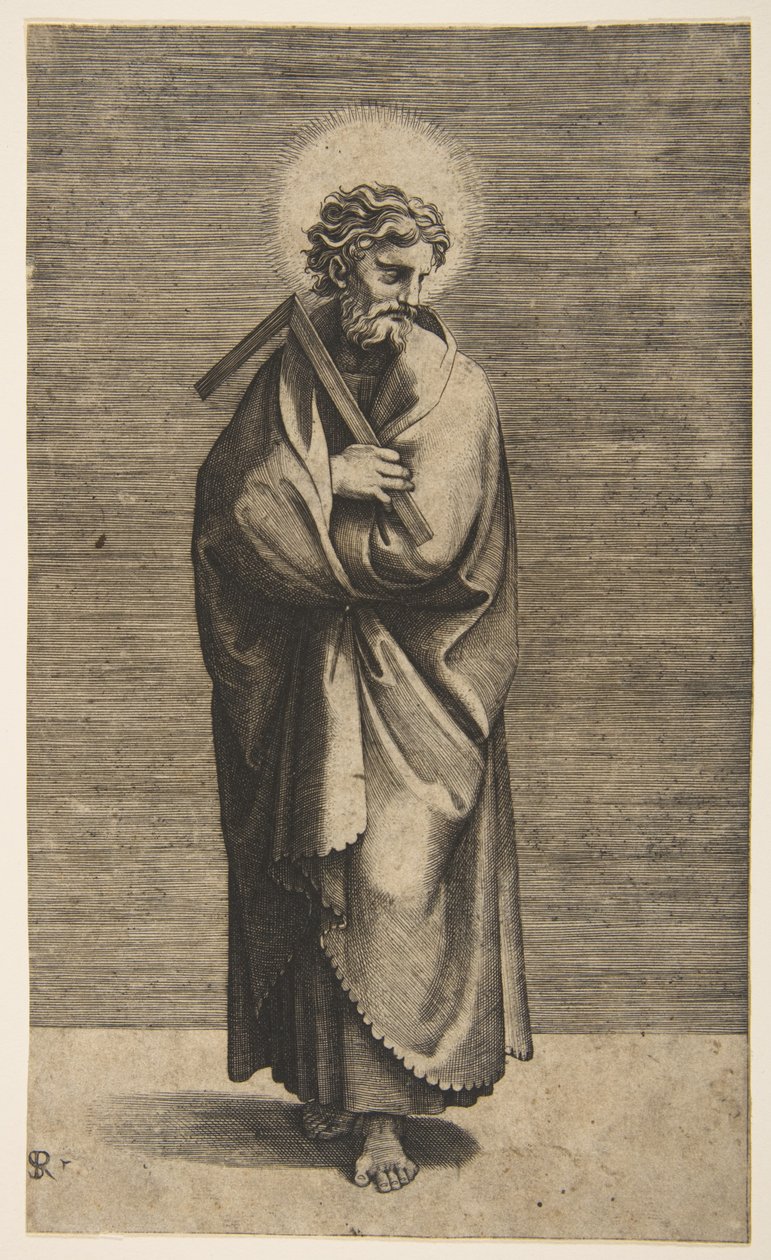 Saint Thomas holder en firkantet regel, hodet snudd til høyre, ca. 1515-27. av Marco Dente