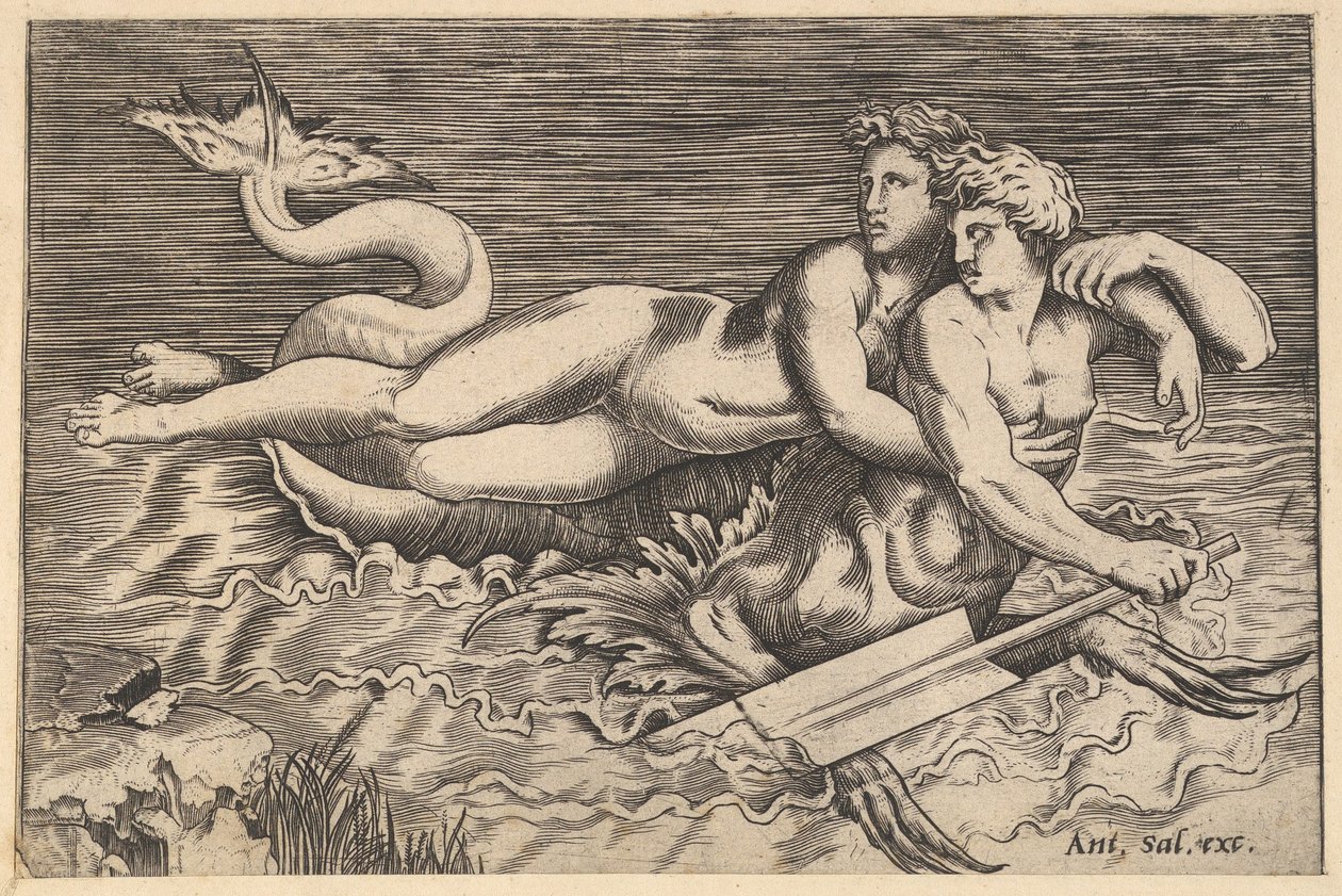 The Mirror of Roman Magnificence: A Triton Carrying off a Nymph, 1500-tallet. av Marco Dente