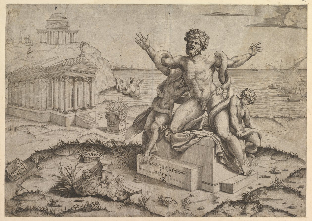 Speil av romersk storhet: Gamle basrelieffer med Laocoon, ca. 1516-20. av Marco Dente