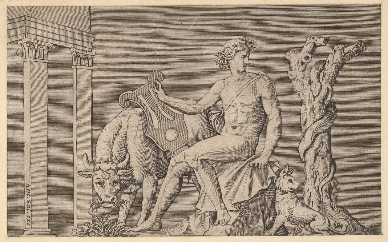 Mirror of Roman Magnificence: Apollo Tending the Flocks of Admetus, 1500-tallet. av Marco Dente