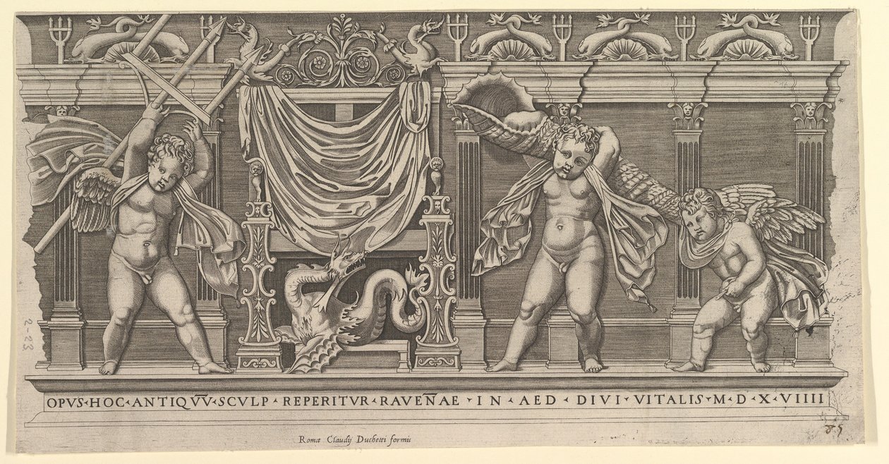 Mirror of Roman Magnificence: Bas-Relief with Three Cupids, 1519. av Marco Dente