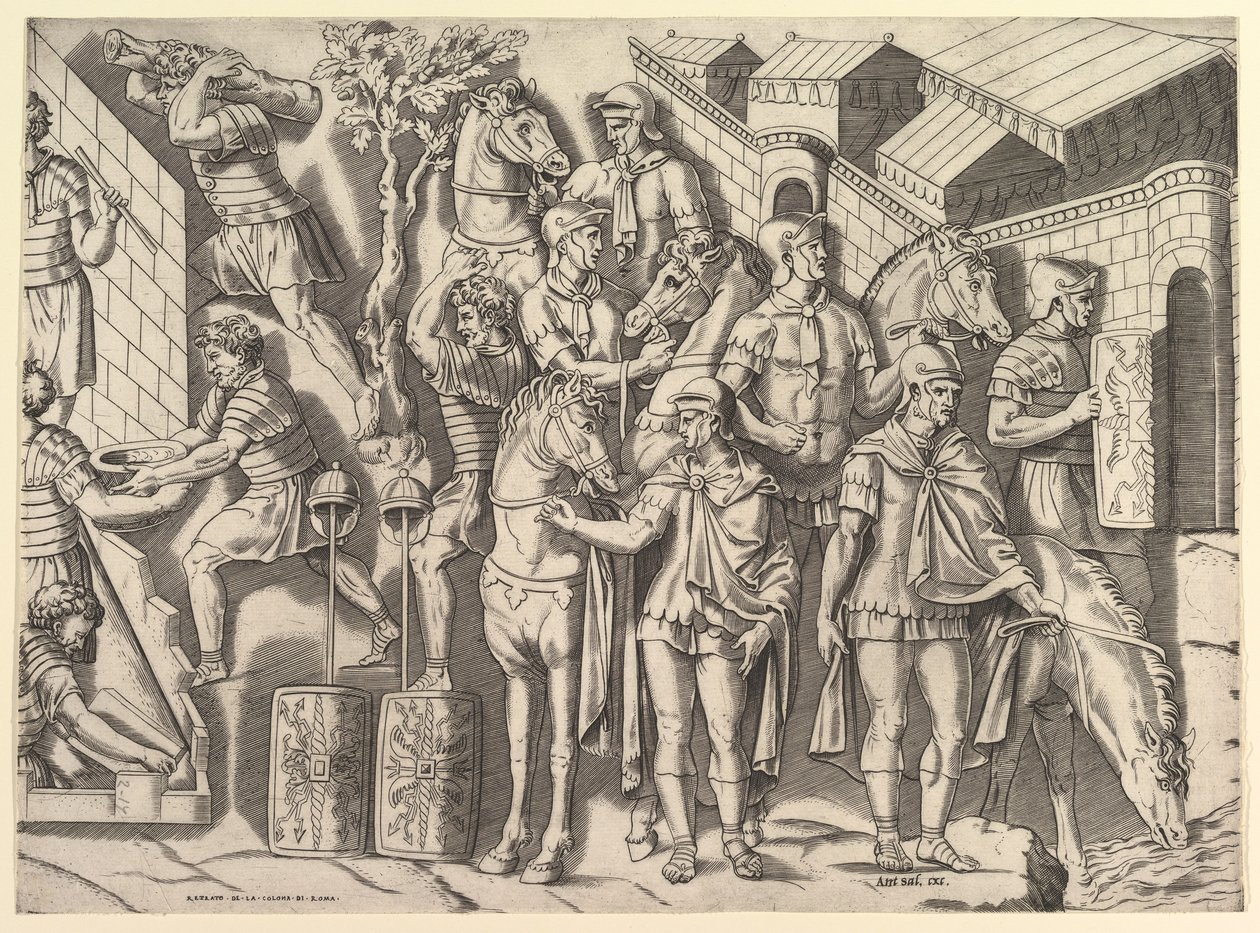 Romersk storhet: Romerske ryttere, fra Trajans-søylen, 1500-tallet. av Marco Dente
