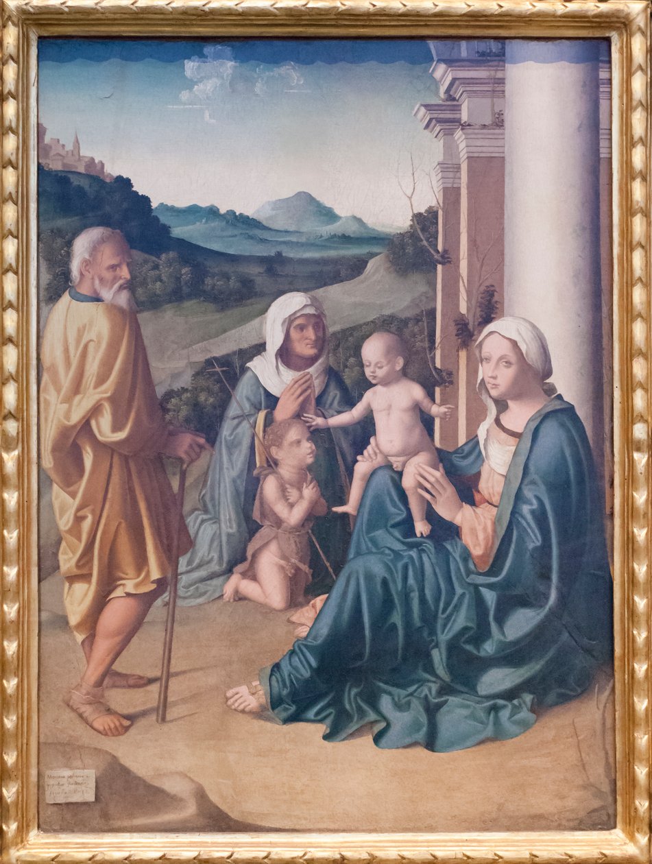 Hellig familie med St Elizabeth og den unge døperen Johannes av Marco Palmezzano