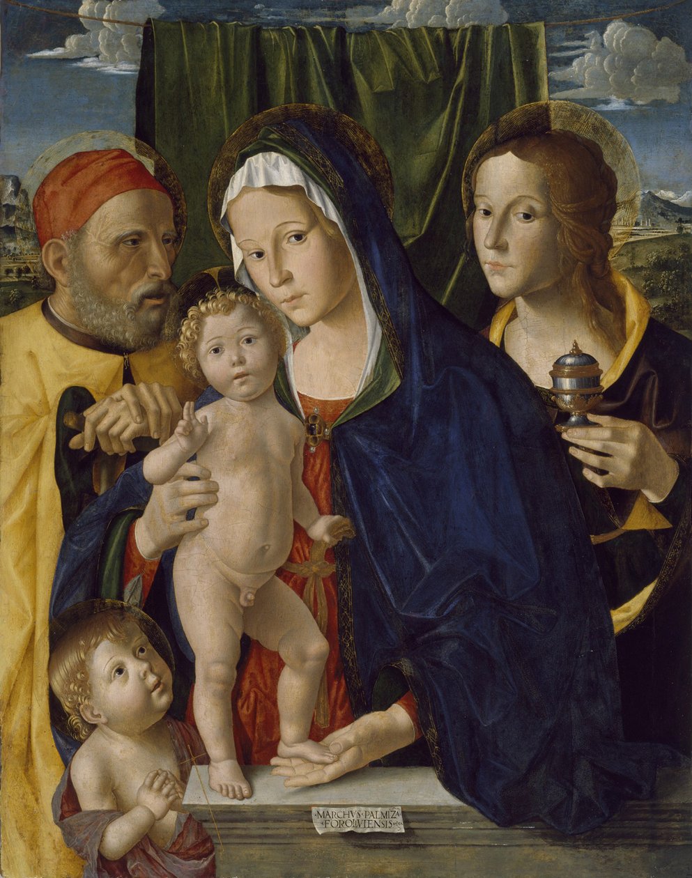 Den hellige familie med døperen Johannes og Maria, 1500-5 av Marco Palmezzano