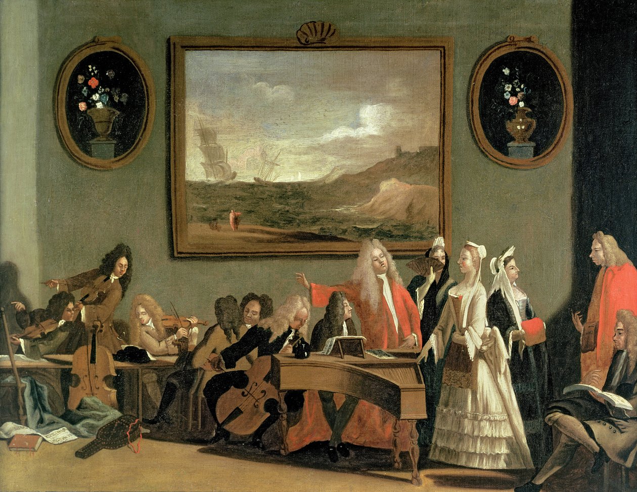 Repetisjon av en opera, sies å være Pyrrhus og Demetrius, holdt i øvingsrommet på Haymarket Theatre, 1709 av Marco Ricci
