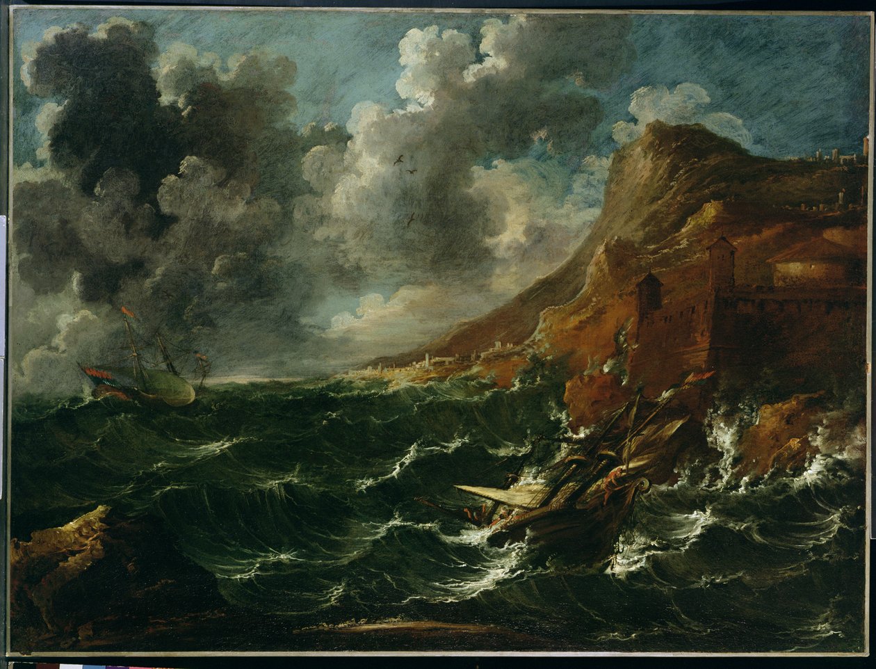Ships in a Gale, ca. 1705-08 (olje på lerret) av Marco Ricci