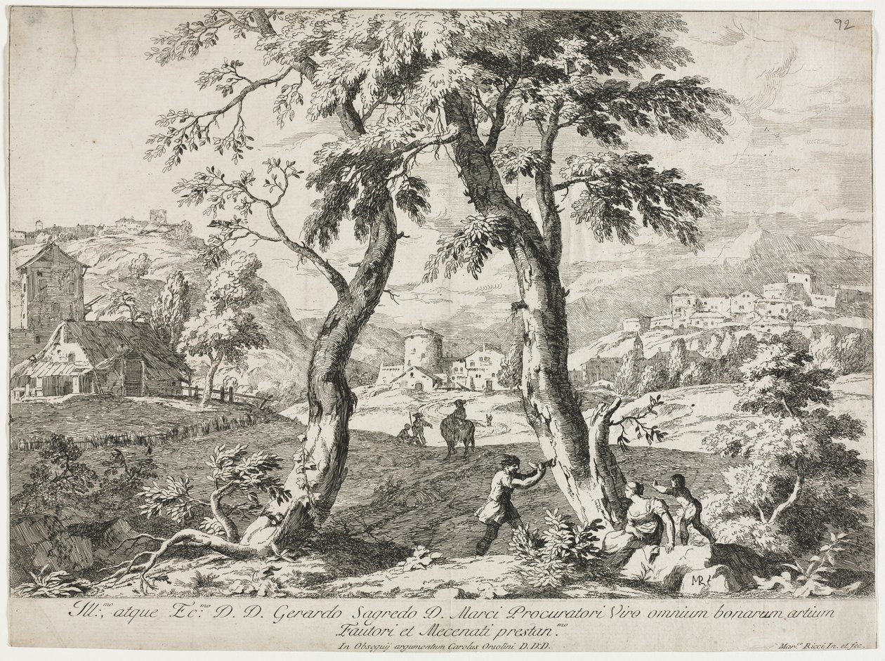 Utsikt over en landsby med figurer i forgrunnen, 1723. av Marco Ricci