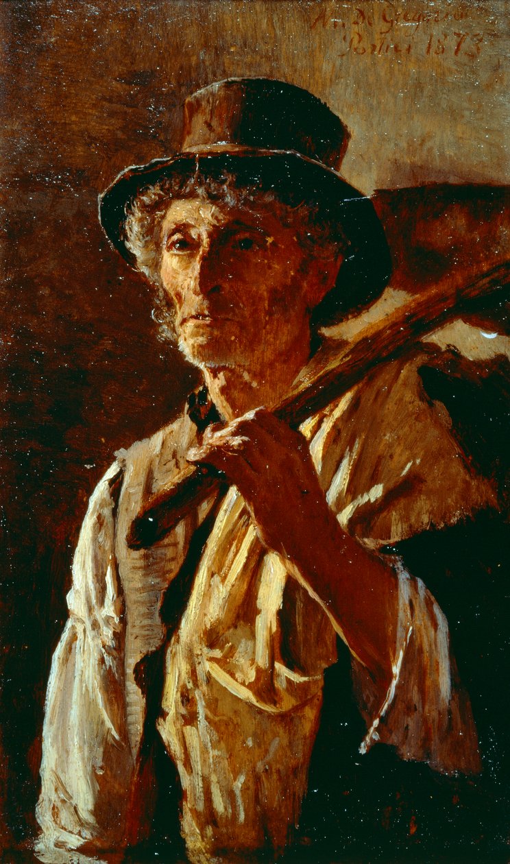 Digger, av Marco De Gregorio (1829-1876), olje på lerret, 21x14 cm av Marco di Gregorio