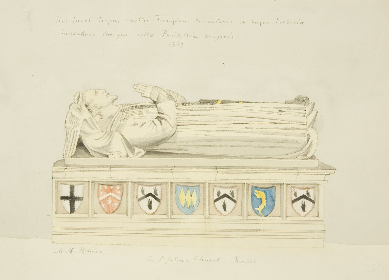 Effigy on Tomb of Walter Frampton i St John's Church (blyant og akvarell på papir) av Marcus H. Homes