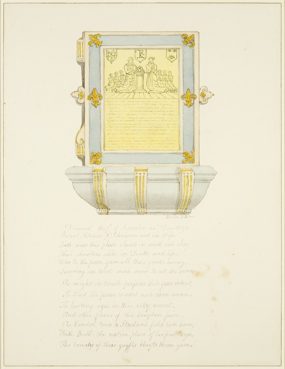 Veggmaleri Tablet of Alderman R. Kitchin (blyant og akvarell på papir) av Marcus H. Homes