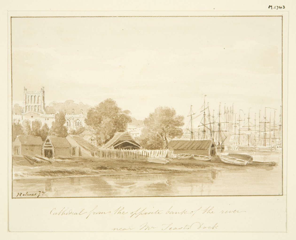 South View of Bristol Cathedral (blyant og akvarell på papir) av Marcus H. Homes
