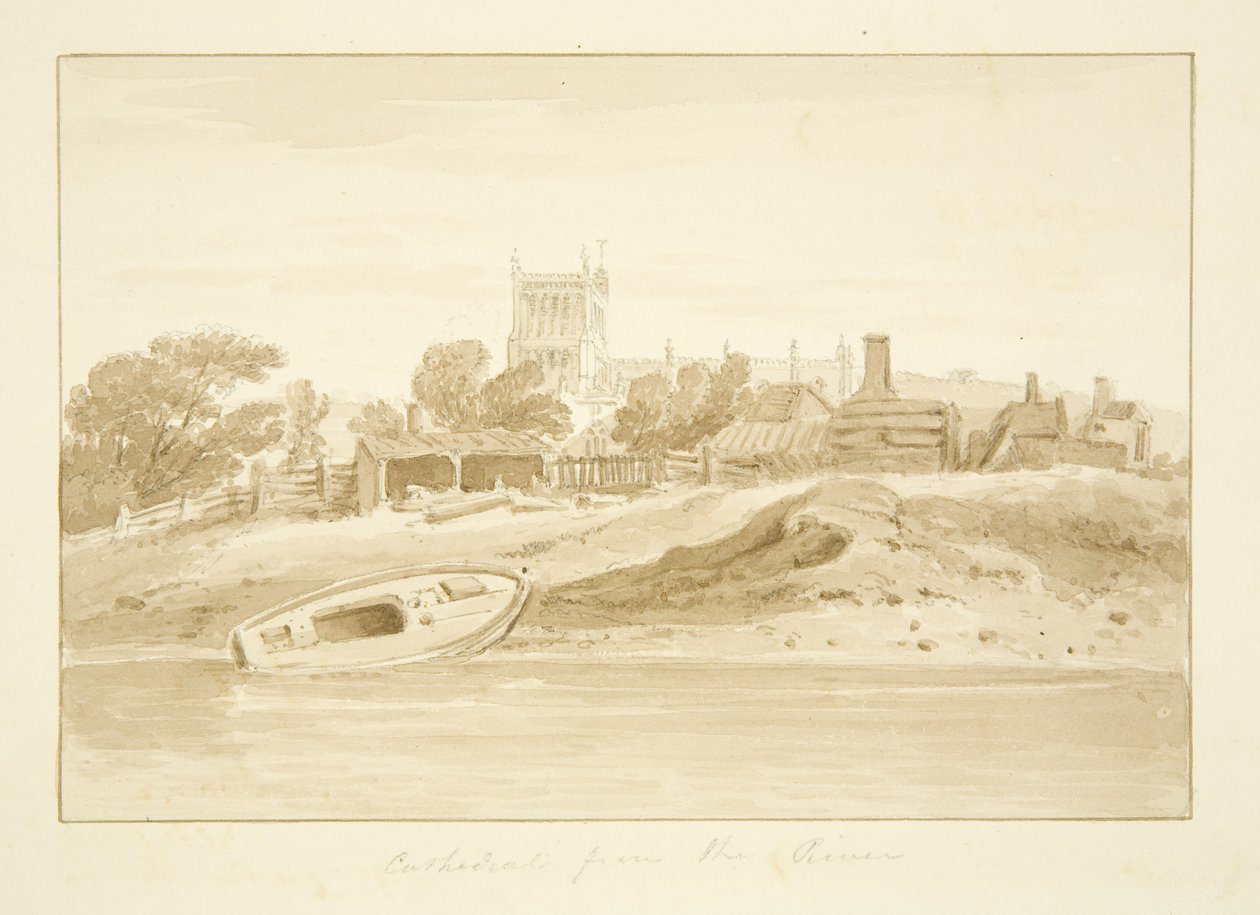 South View of Bristol Cathedral (blyant og akvarell på papir) av Marcus H. Homes