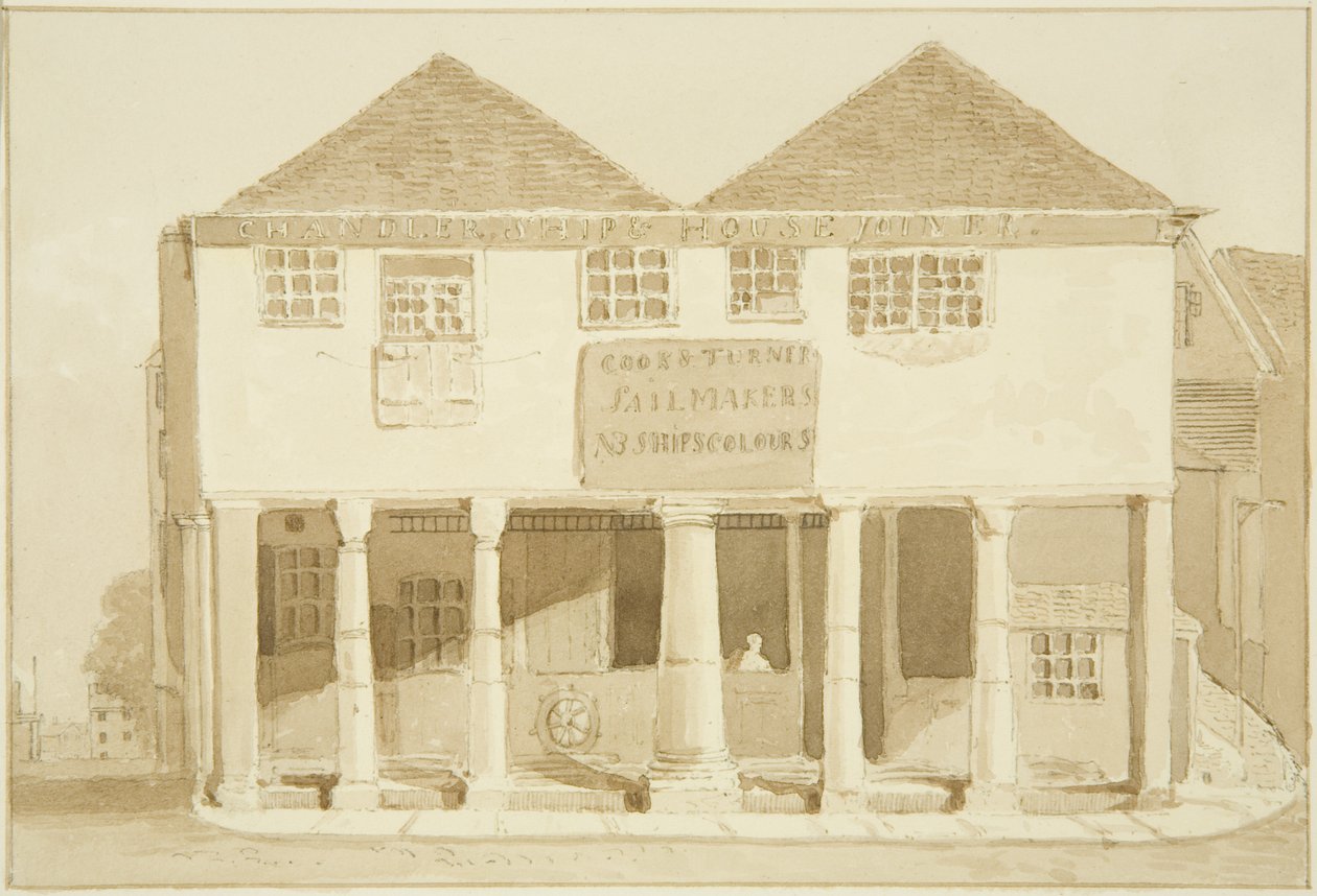 The Old Corn Market on the Quay (blyant og akvarell på papir) av Marcus H. Homes