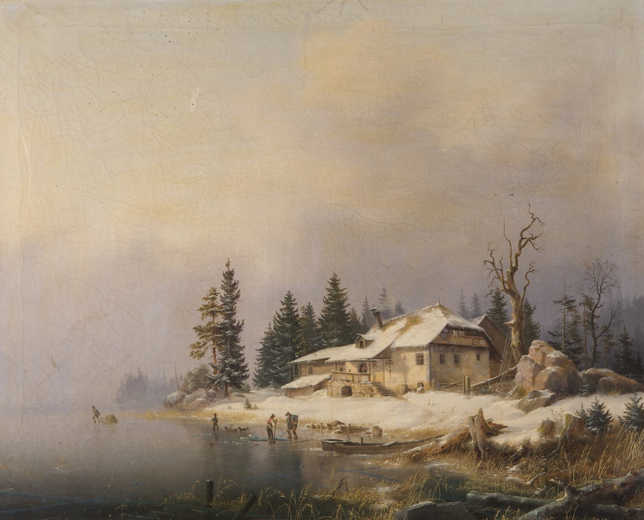 Gård ved den vinterlige innsjøen av Marcus Pernhardt