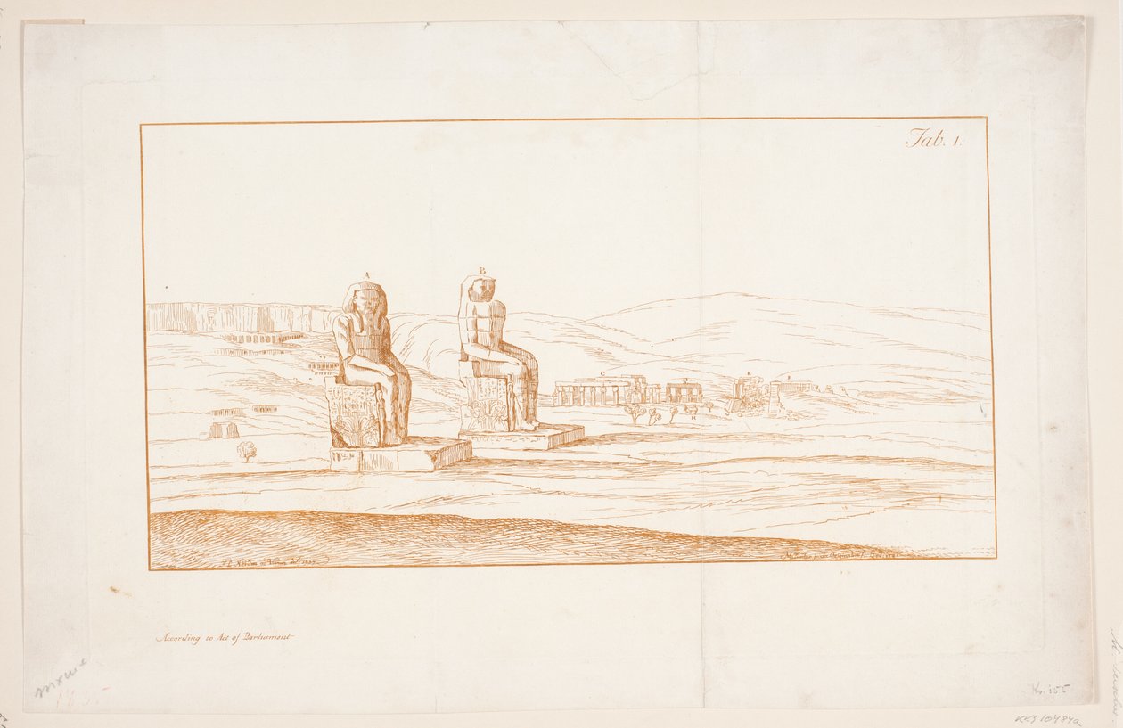 Illustrasjon til "Tegninger av noen ruiner og kolossale statuer ved Theben i Egypt med en beretning om berømmelsen i et brev til Royal Society", London 1741 av Marcus Tuscher