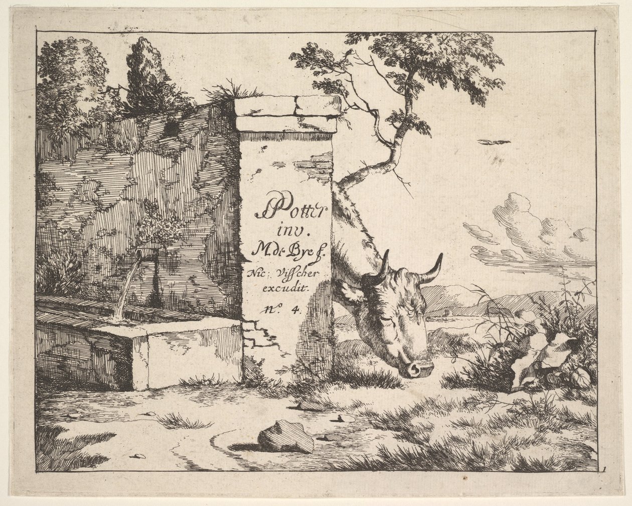 Tittelside for forskjellige kyr og okser etter Paulus Potter. av Marcus de Bye
