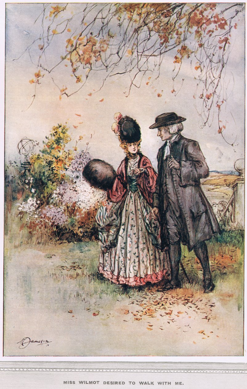 'Miss Wilmot ønsker å gå med meg', illustrasjon fra 'The Vicar of Wakefield' av Oliver Goldsmith, ca. 1910 av Margaret Jameson