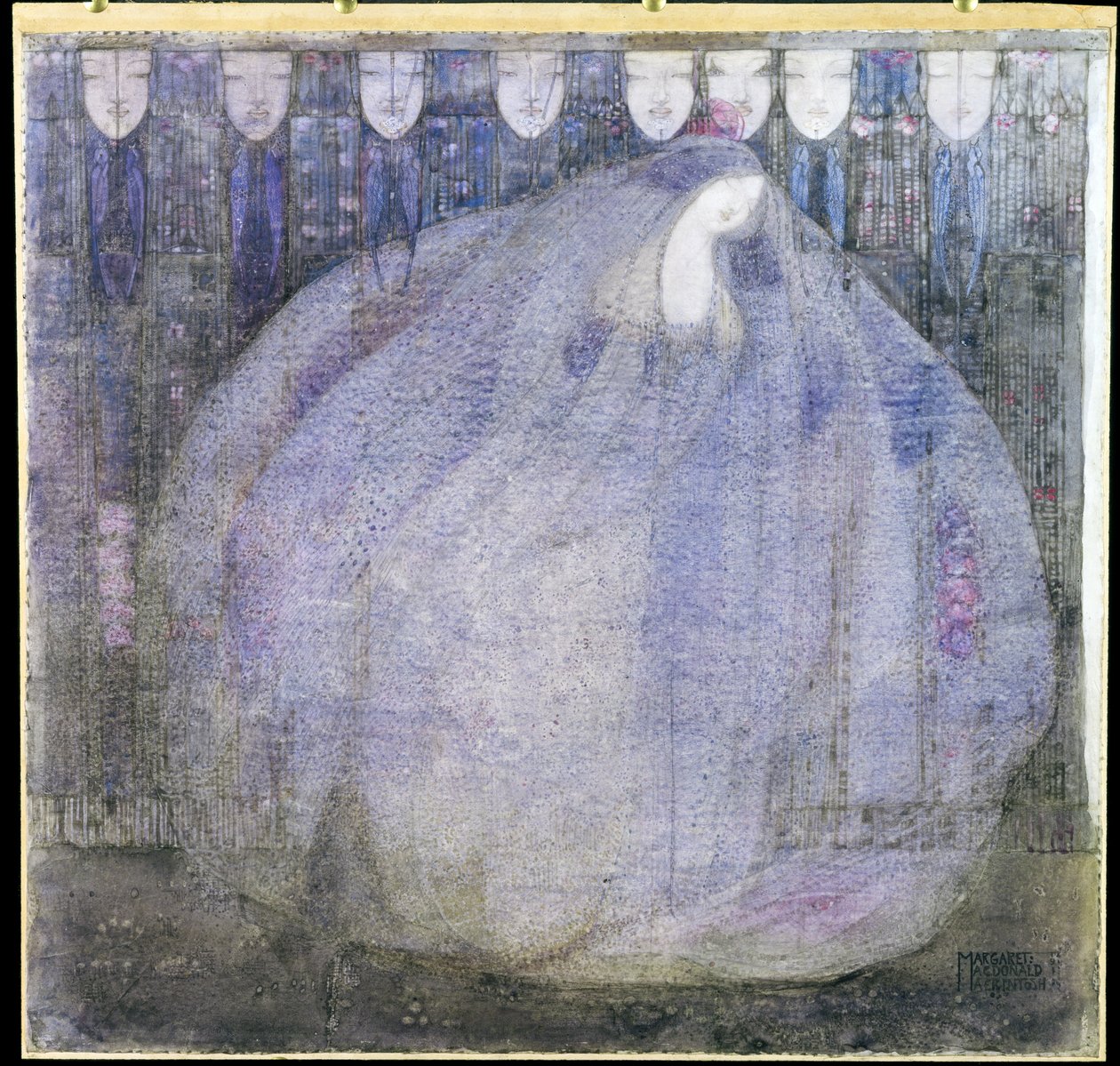 The Mysterious Garden, 1911 (wc og blekk over blyant på vellum lagt om bord) av Margaret MacDonald Mackintosh