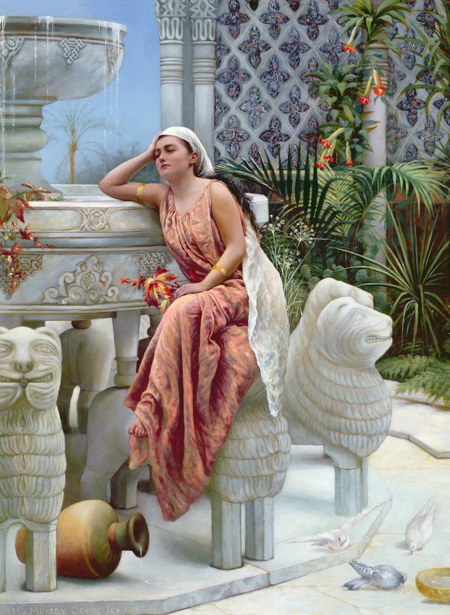 Et avslappende øyeblikk ved Løvefontenen ved Alhambra, Spania, 1894 av Margaret Murray Cookesley