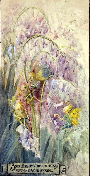The Joy Bells Ring (akvarell om bord) av Margaret E. Bayliss