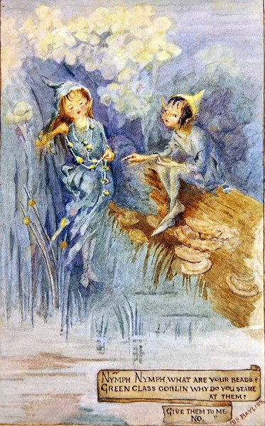 The Nymph and the Green Goblin (akvarell om bord) av Margaret E. Bayliss