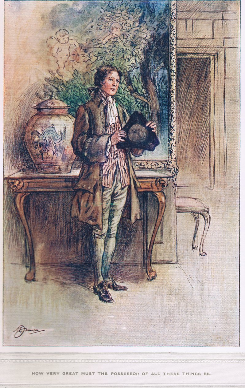 "Hvor veldig stor må eieren av alle disse tingene være", illustrasjon fra "The Vicar of Wakefield" av Oliver Goldsmith, ca. 1910 av Margaret Jameson