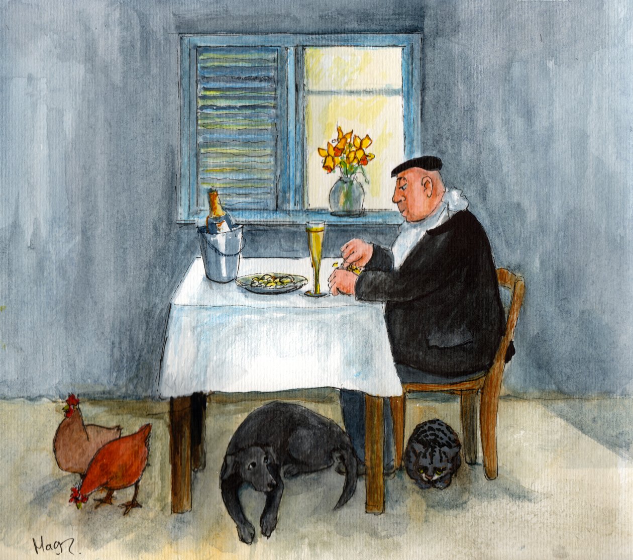 Pierres bursdag (akvarell på papir) av Margaret Loxton