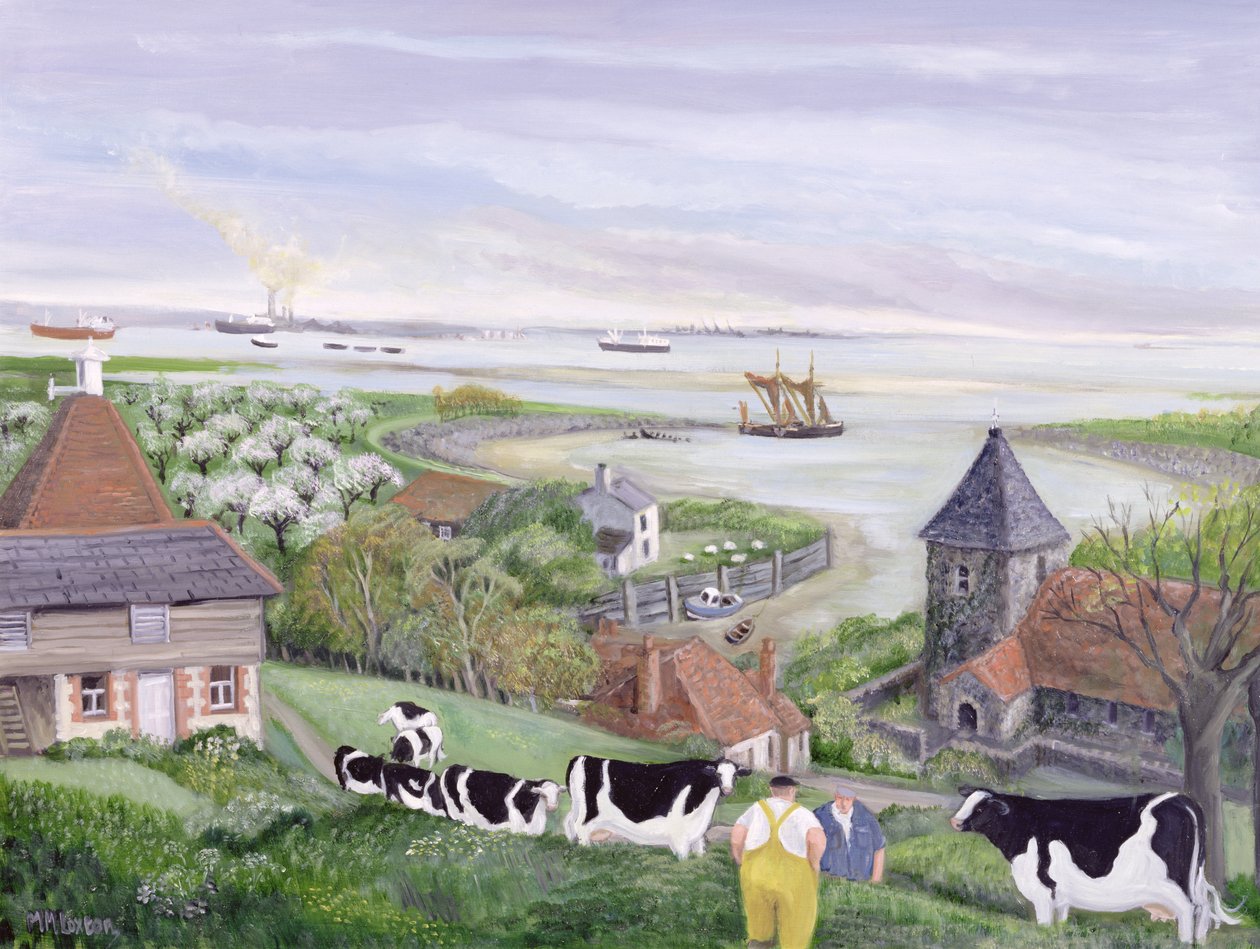 Thames Estuary Farm (olje på lerret) av Margaret Loxton