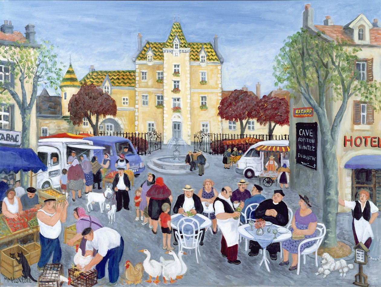 Town Square i Burgund (olje på lerret) av Margaret Loxton