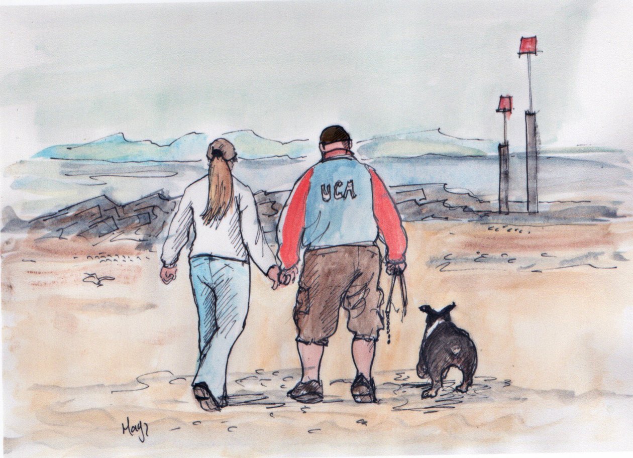 Tur med hunden - 04 (penn og akvarell) av Margaret Loxton