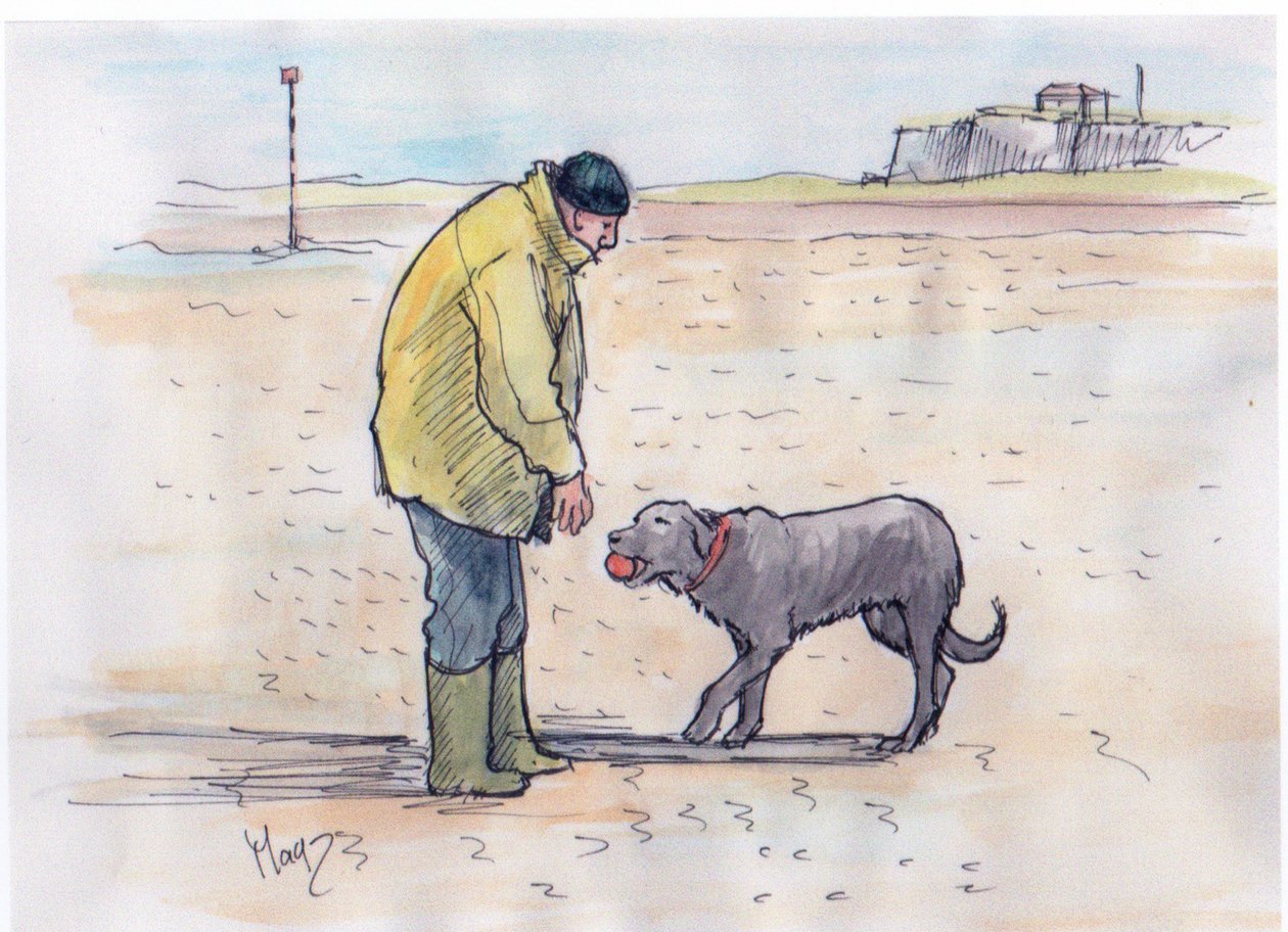 Tur med hunden - 08 (penn og akvarell) av Margaret Loxton