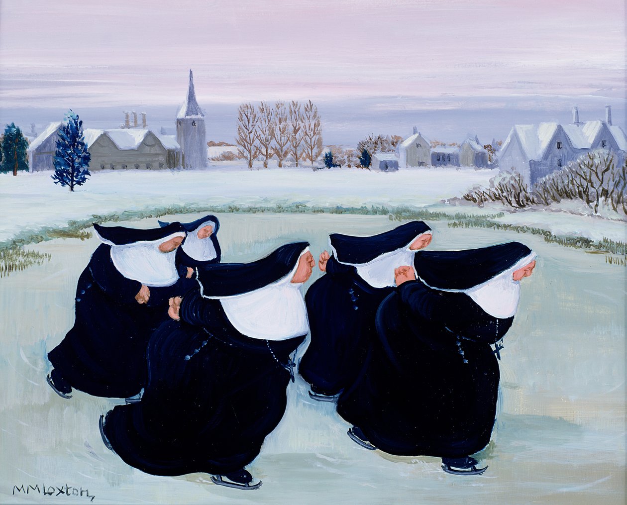 Vinter på klosteret (gouache på papir) av Margaret Loxton
