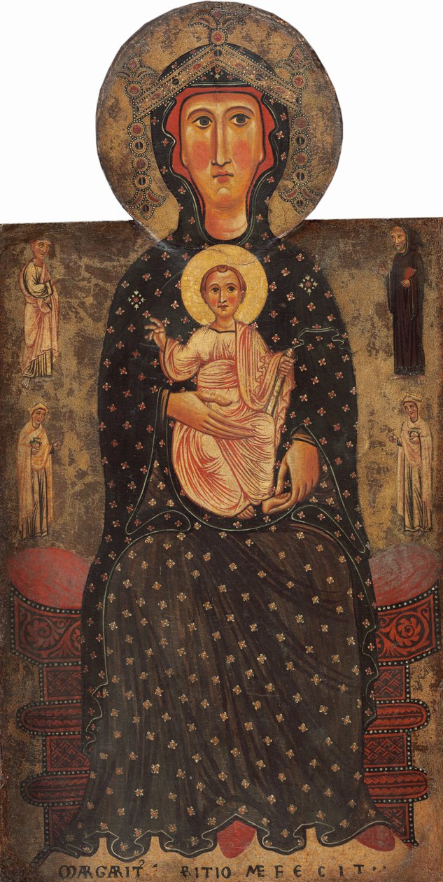 Madonna og barn tronet med fire hellige, ca. 12401245. av Margarito d