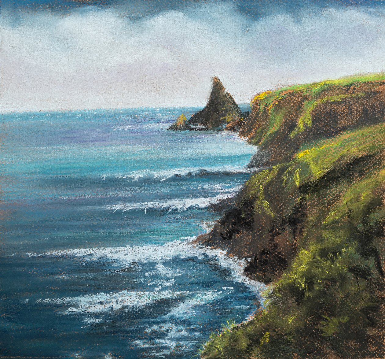 Devonshire kystscene, 2020 (pastell) av Margo Starkey