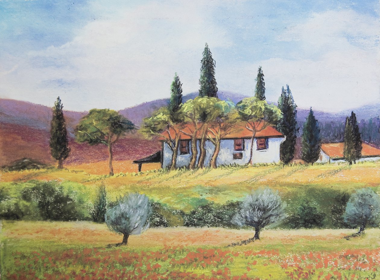 Fransk jordbruksland, 2020 (pastell) av Margo Starkey