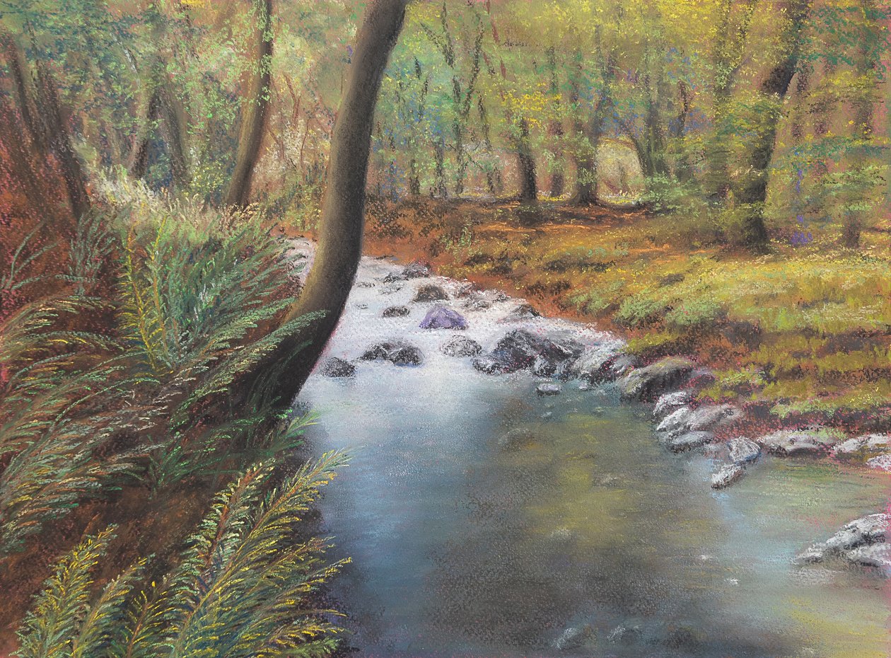Vår i skogen, 2020 (pastell) av Margo Starkey