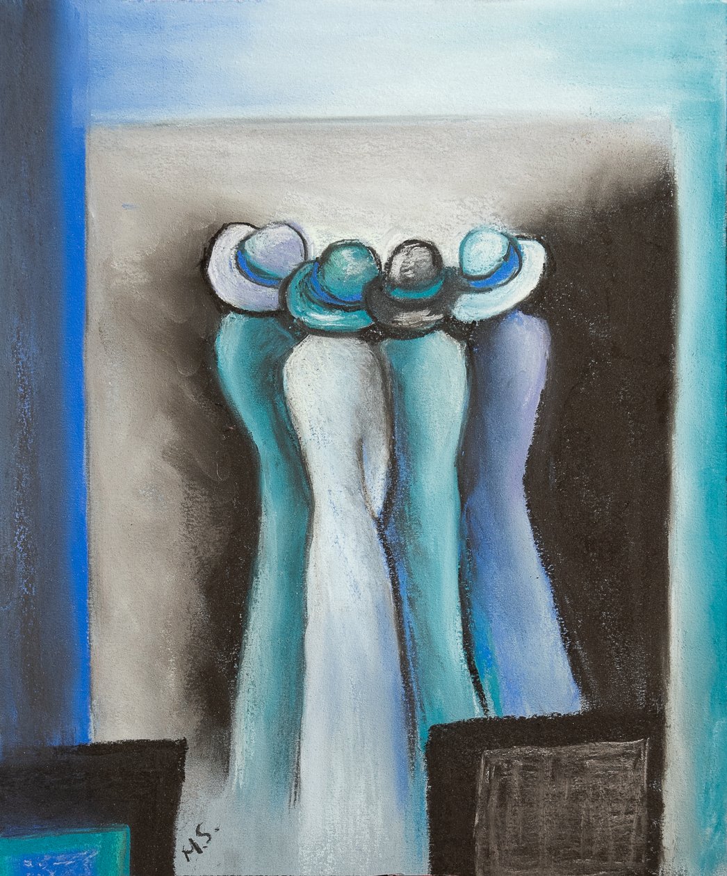 Hviskende damer, 2022 (pastell) av Margo Starkey