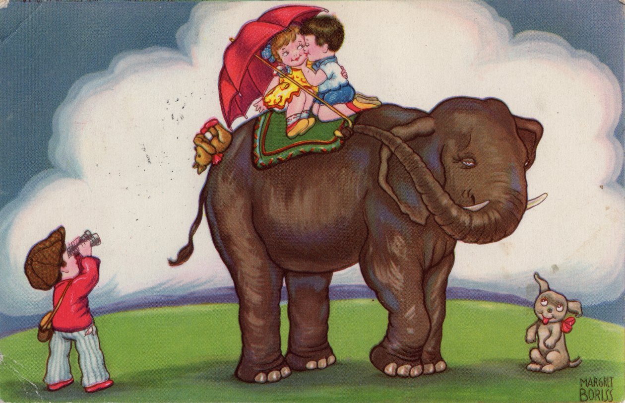 Barn som rir på en elefant, 1932. av Margret Boriss