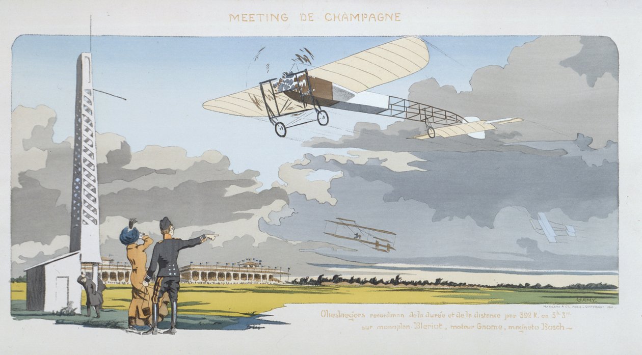 Aviation Meeting at Champagne, utgitt av Mabileau, Paris, 1910 (pochoir-trykk) av Marguerite Montaut