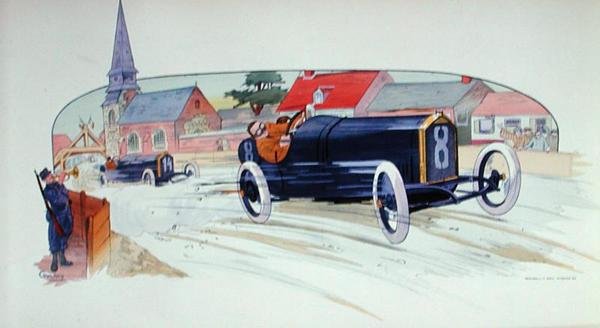 En Peugeot racerbil i Grand Prix de France i 1911 av Marguerite (fl.1909 14) Montaut
