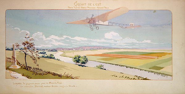 Comte Charles de Lambert in a Bleriot Monoplane flys the West Circuit, utgitt av Mabileau, Paris av Marguerite (fl.1909 14) Montaut
