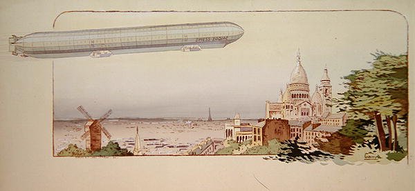 The Spiess Zodiac Airship, utgitt av Mabileau, Paris av Marguerite (fl.1909 14) Montaut