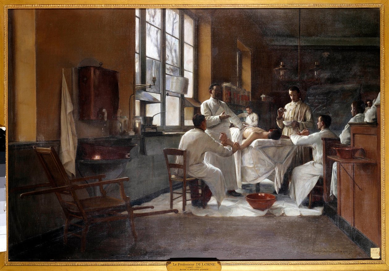Professor Edmond Delorme (1847-1929) som beskrev lungedekortisering til leger i lære ved Val de Grace-maleriet av Marguerite Delorme (1876-1946). 1894. Paris, musee du Val de Grace - Professor Edmond Delorme (1847-1929) demonstrerer lunge-dekortisk av Marguerite Anne Rose Delorme