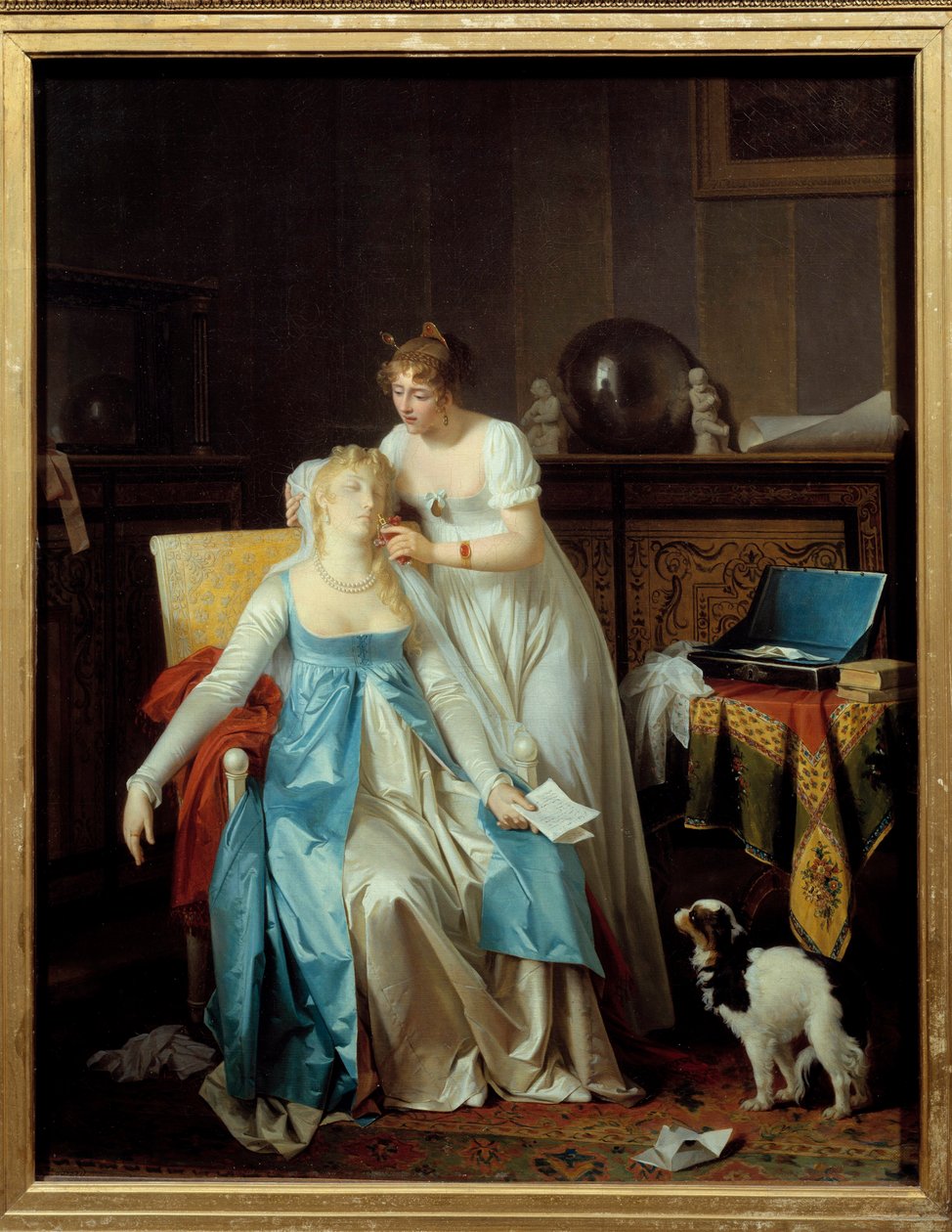 Dårlige nyheter En jente kledd i Premier Empire-mote besvimer når hun leser et brev som kunngjør ulykke. Maleri av Marguerite Gerard (1761-1837) 1804 Søn. 0,63x0,5 m av Marguerite Gerard