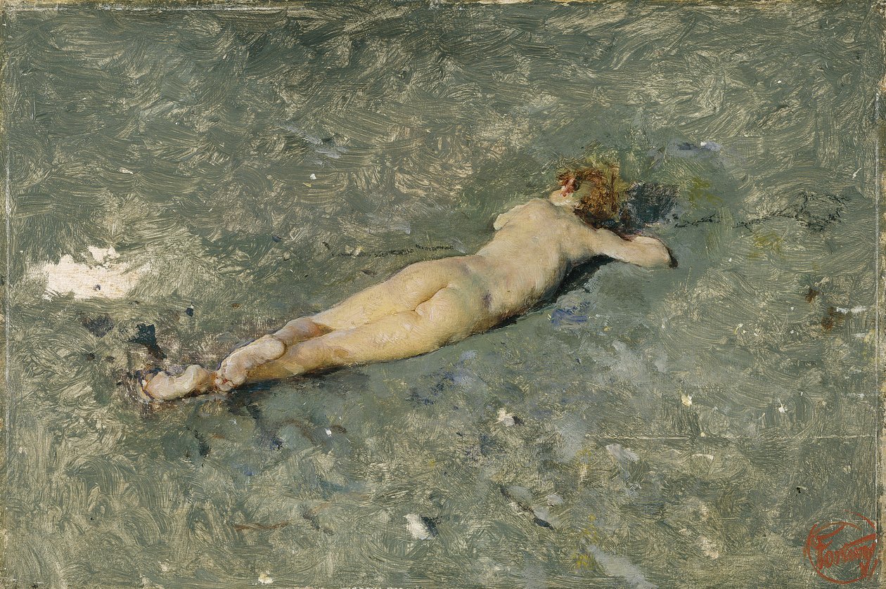 Naken på stranden ved Portici, 1874 av Marià Fortuny