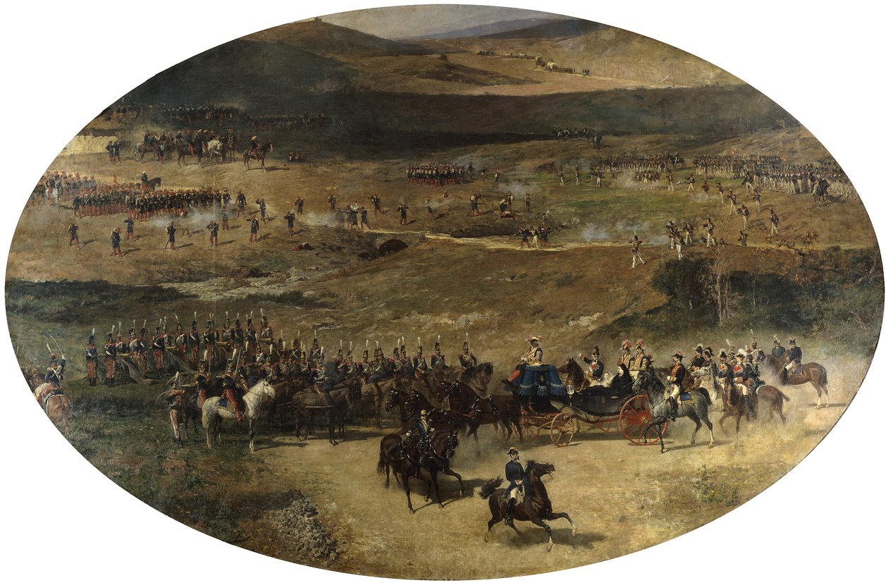 Dronning Maria Christina gjennomgår troppene, 1866-1867 av Marià Fortuny