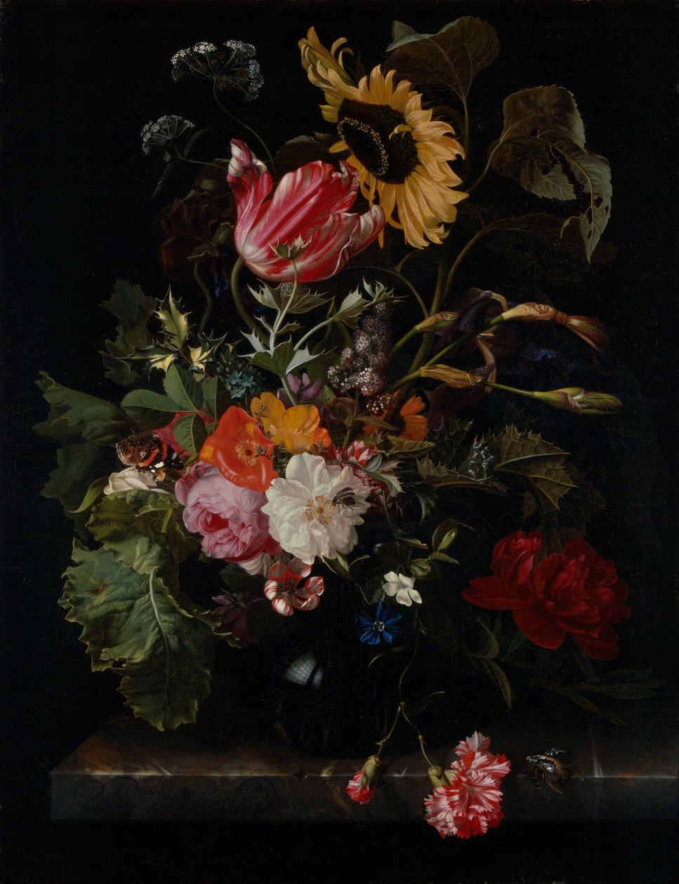 Bukett blomster i en vase av Maria van Oosterwijck